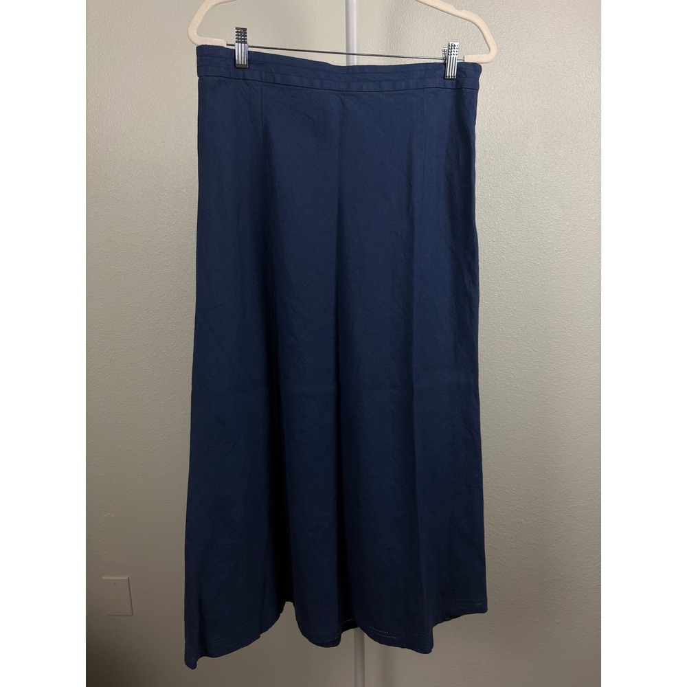 L.L. Bean Womens Navy Blue 100% Linen Skirt Classic Fit Size 14 Cottagecore Boho